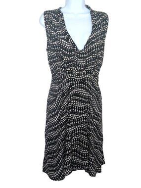 Thakoon Addition Flowy Silk Dress Sleeveless Black Cream Op Art Teardrop Wave 4